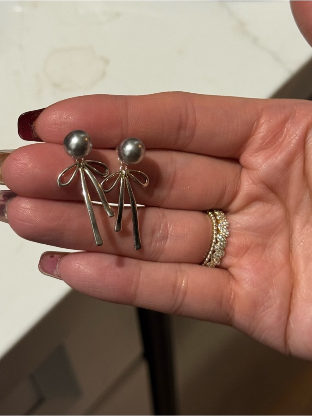 Pearl Bow Drop Earrings - Elegant Women's Jewelry